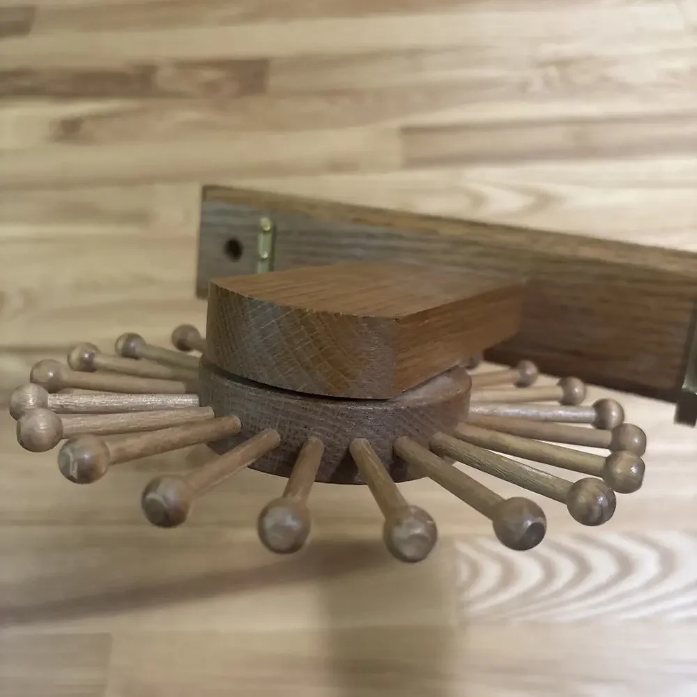 Vintage Wooden Tie Rack Organizer Spinning Rotating With Hooks Rare MCM Stylish!
